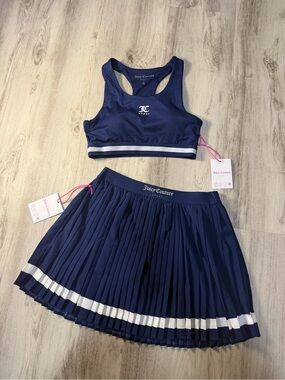 Juicy Couture Navy & White Pleated Tennis Skirt with Matching Sports Bra